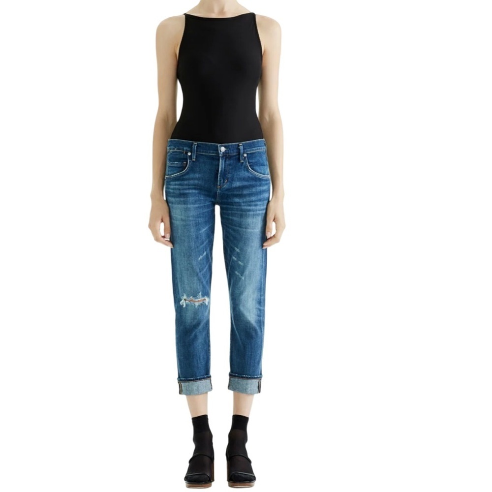 AGOLDE Isabel Slim Boyfriend Mid Rise Distressed Ankle Blue Jean Womens Size 28